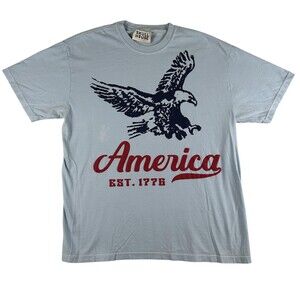 Skull House Shirt Mens Large Blue America Eagle Graphic Patriotic USA Est 1776